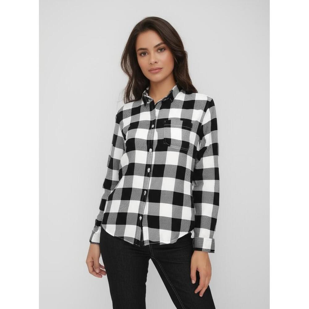 TRUE CRAFT Shirt Womens Size S Black White Plaid Buffalo Check Button-Down‎